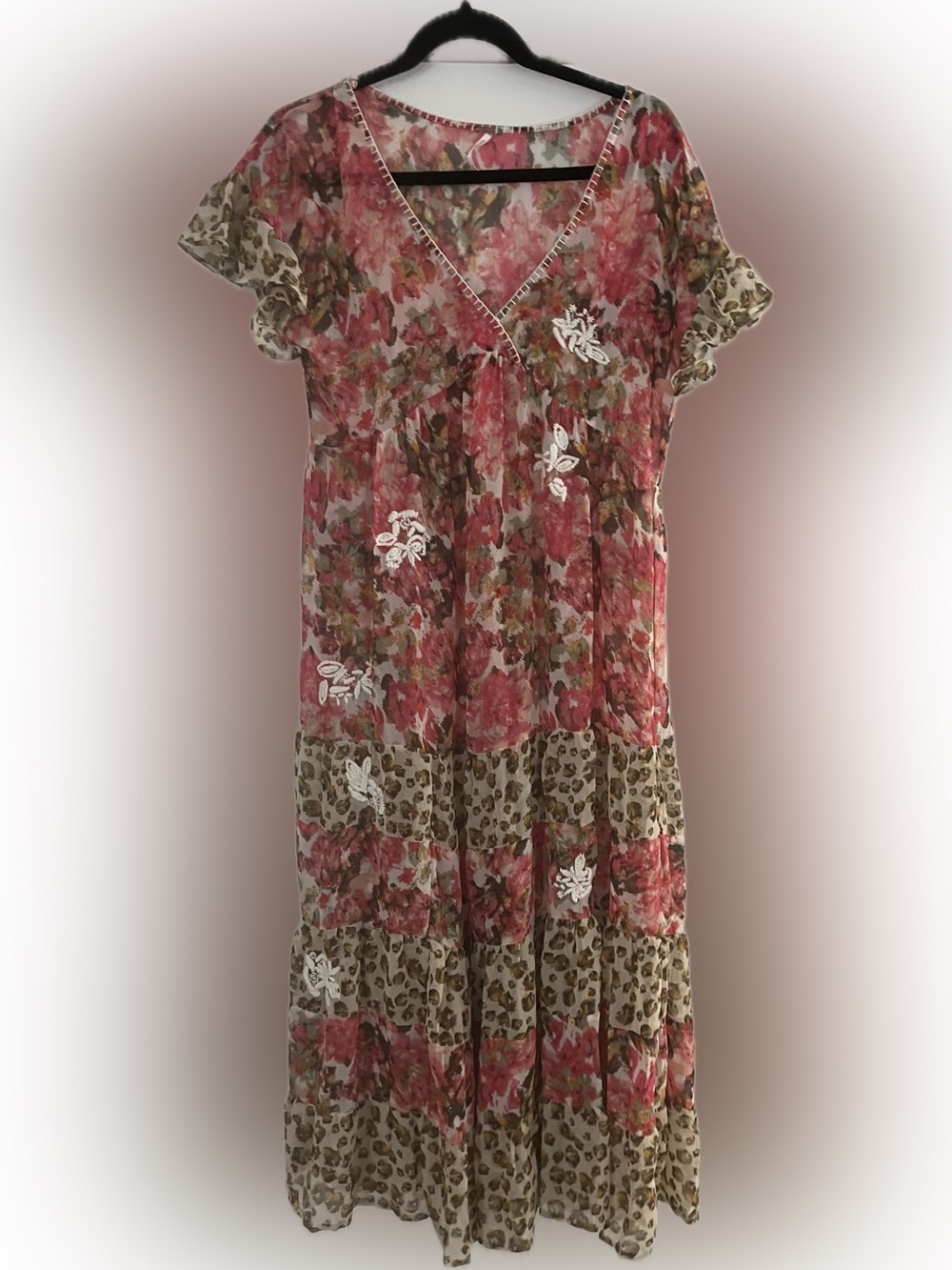 Free People Pink Floral & Leopard Tiered Dress